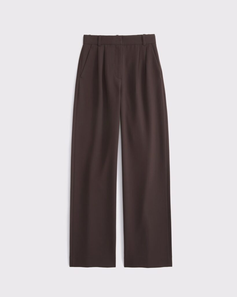 Abercrombie & Fitch A&F Sloane Tailored Wide Leg Pant in dark coffee