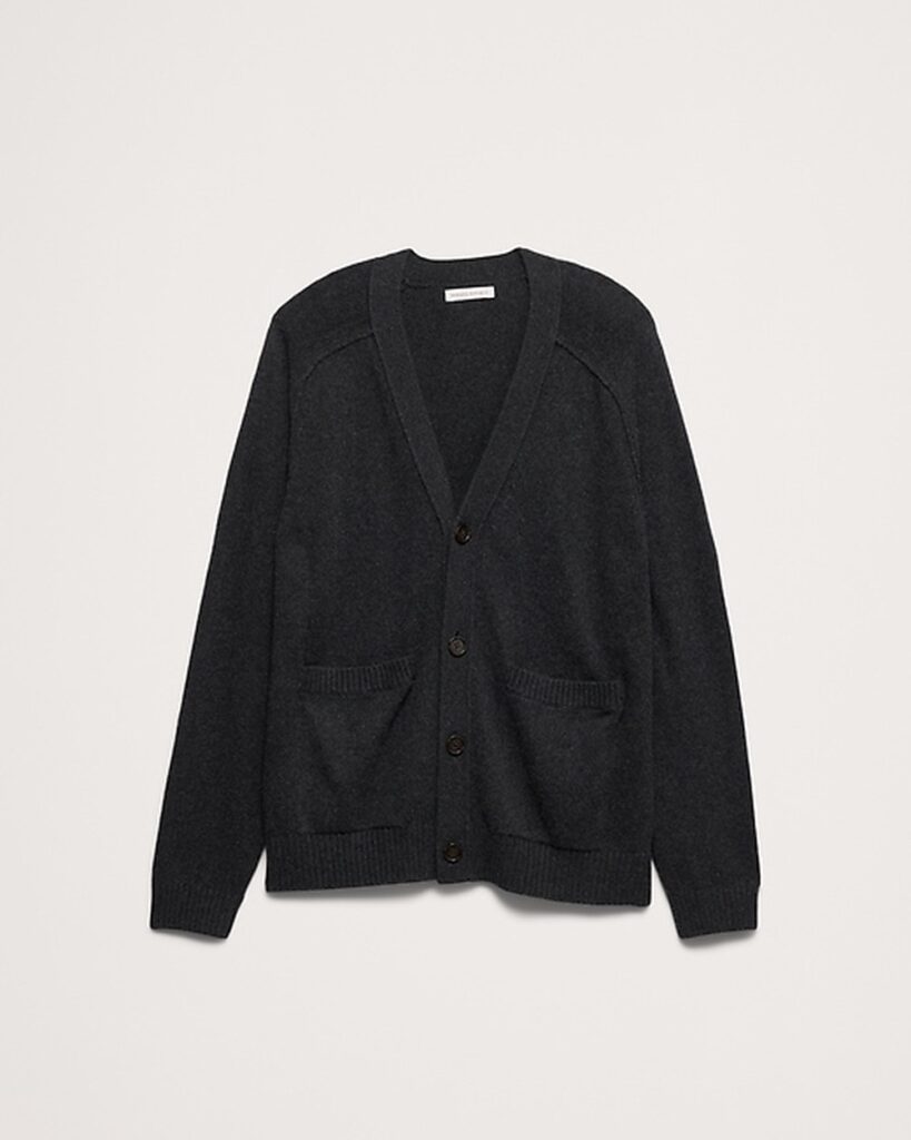 Banana Republic Cotton-Cashmere Cardigan in Dark Charcoal Gray