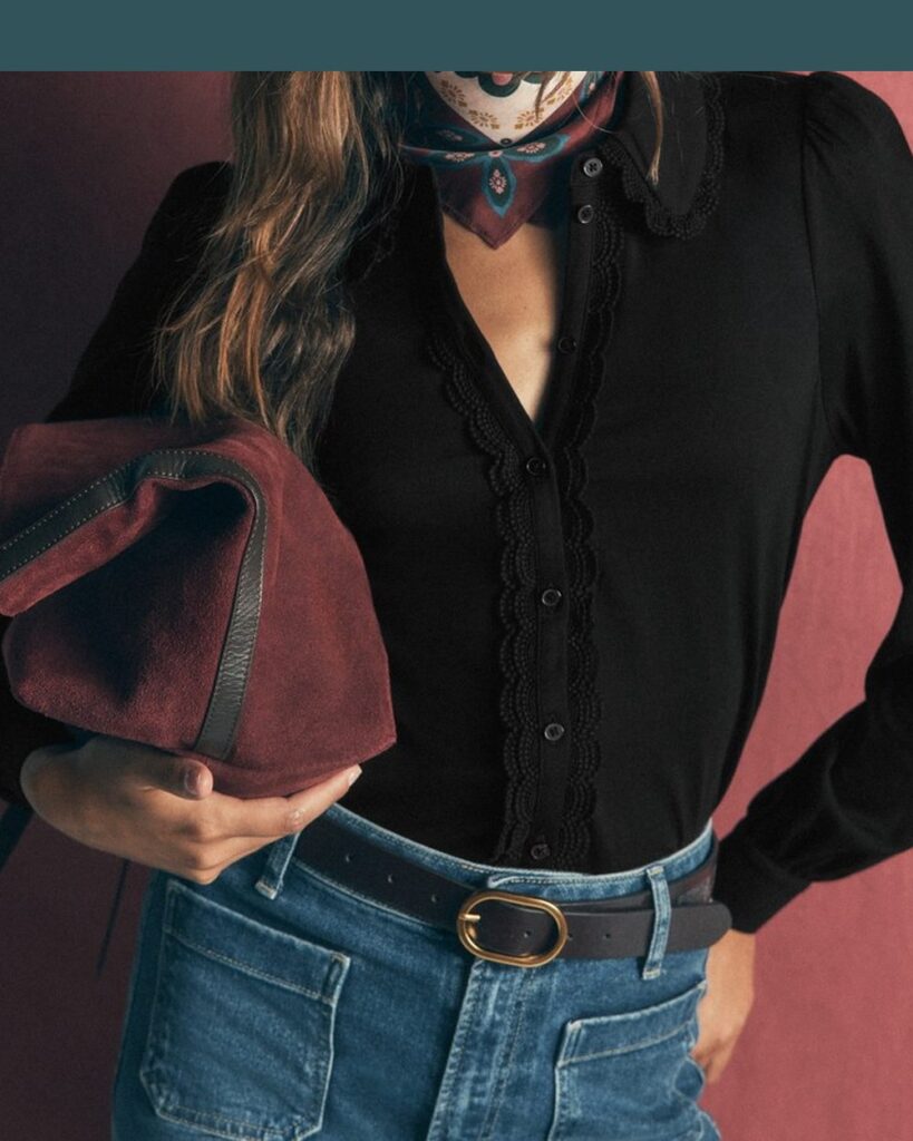 Boden Lace Frill Blouse in Black