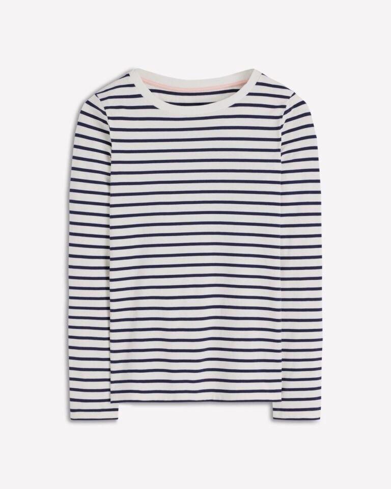 Boden Olivia Long Sleeve Breton in Ivory, Navy