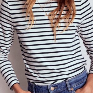 Boden Olivia Long Sleeve Breton in Ivory, Navy