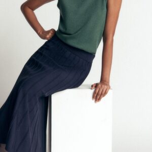 Boden Ottoman Knitted Midi Skirt in Navy