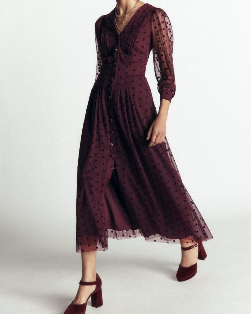 Boden Pleated Tulle Midi Dress in Dark Cherry