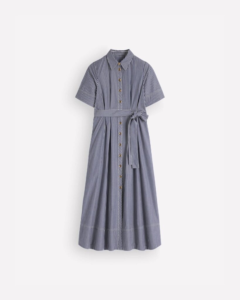 Boden Sarah Cotton Midi Shirt Dress in Navy Ivory Fine Stripe