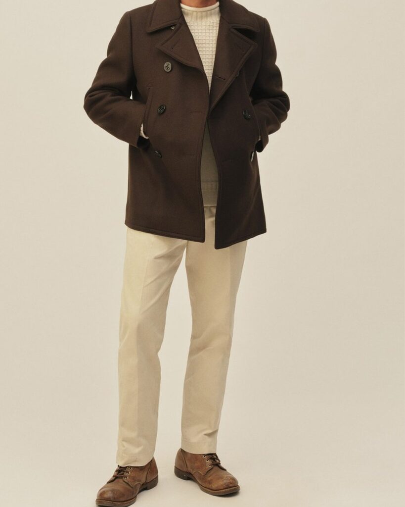 Buck Mason Italian Melton Admiral Peacoat in Mahogany