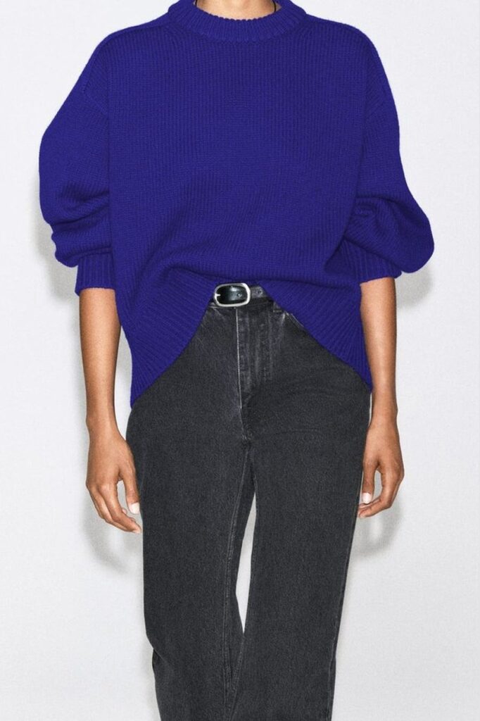 COS Rounded Wool Crew-Neck Sweater in Cobalt Blue