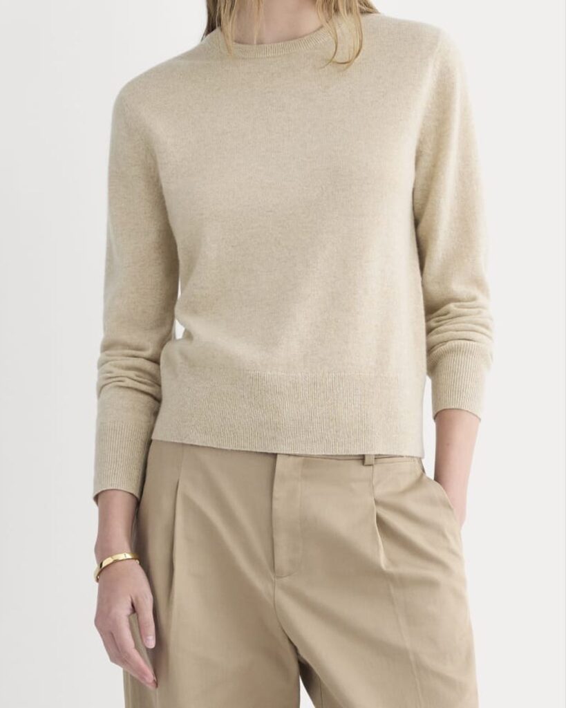 Everlane Cashmere Slim Crew Sweater in Heather Light Camel