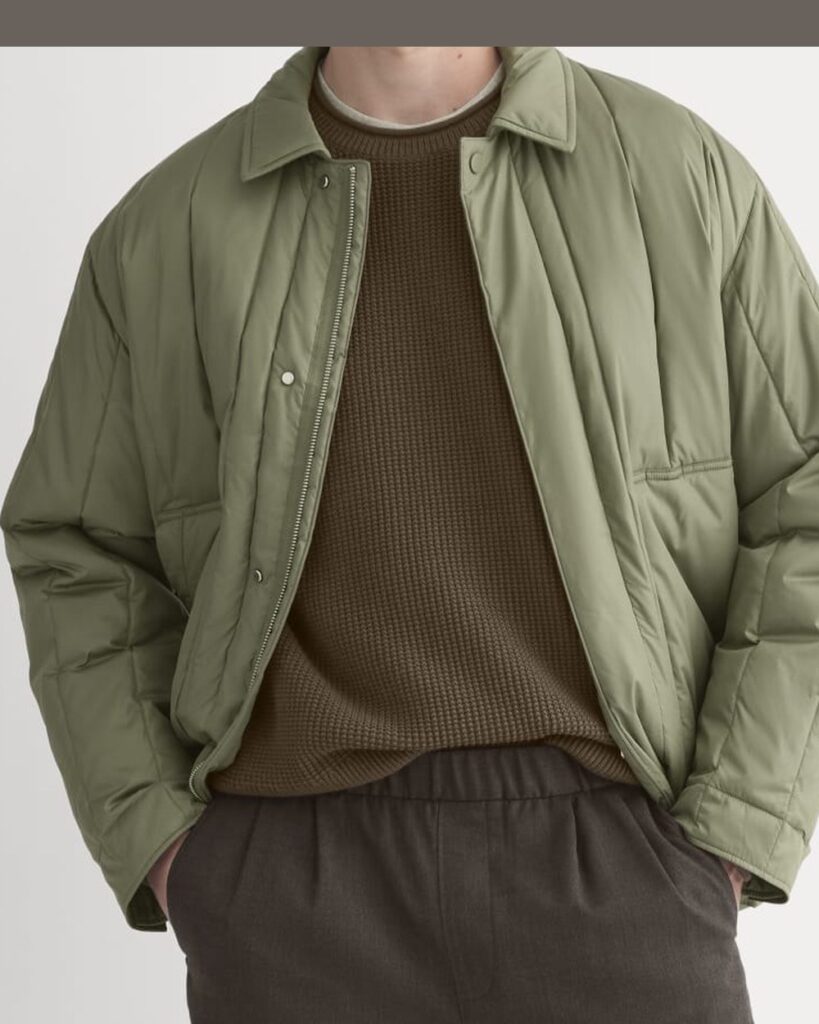 Everlane ReNew Vertical-Quilted Jacket in Lichen Green