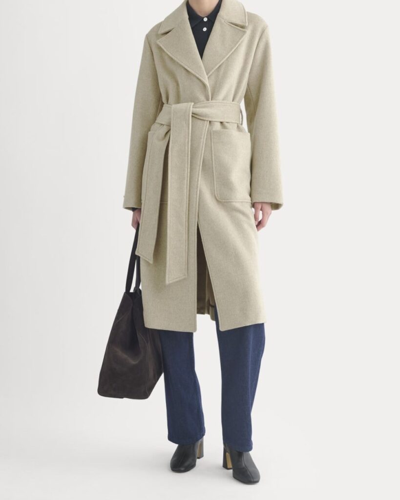 Everlane ReWool Belted Blanket Coat in Heather Wheat