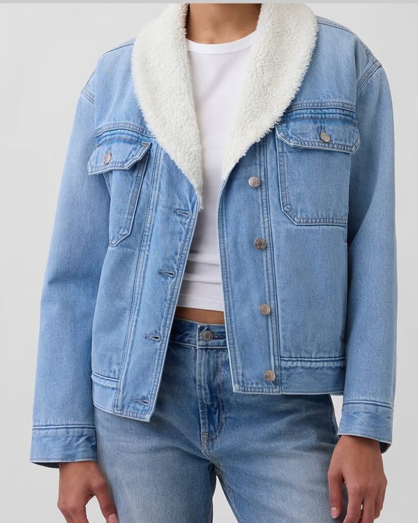Gap Sherpa-Lined Shawl Denim Jacket in Light Wash