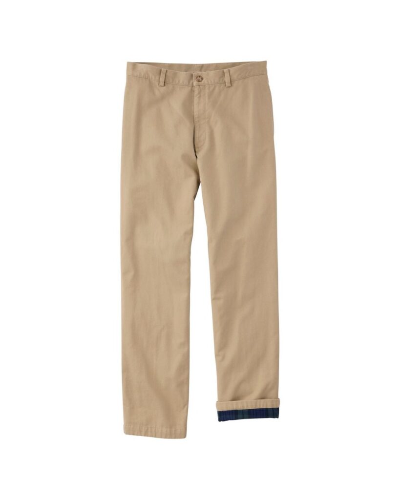 L.L.Bean Men's Double L Chinos, Natural Fit, Plain Front, Flannel-Lined in Dark Khaki