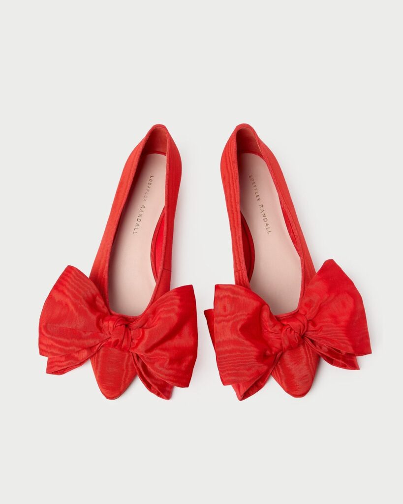 Loeffler Randall Noa Moire Bow Flat in Red