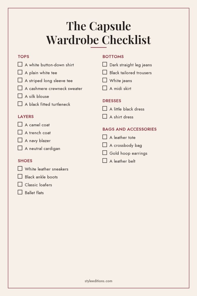 Printable capsule wardrobe checklist