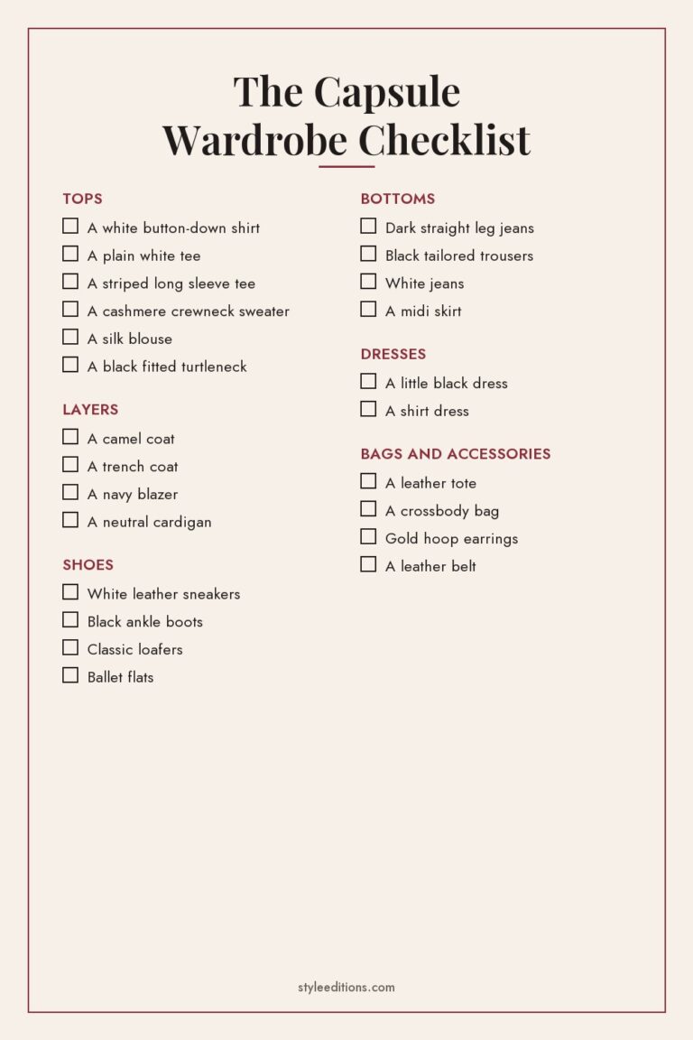 Printable capsule wardrobe checklist