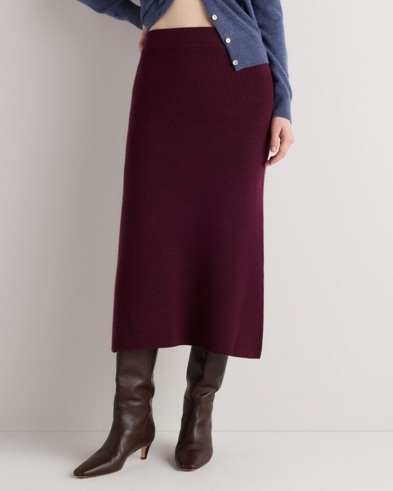 Quince Australian Merino Wool Midi Skirt in Barolo Burgundy