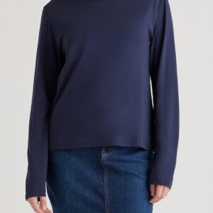 Quince Cotton Modal Relaxed Long Sleeve Tee in Navy
