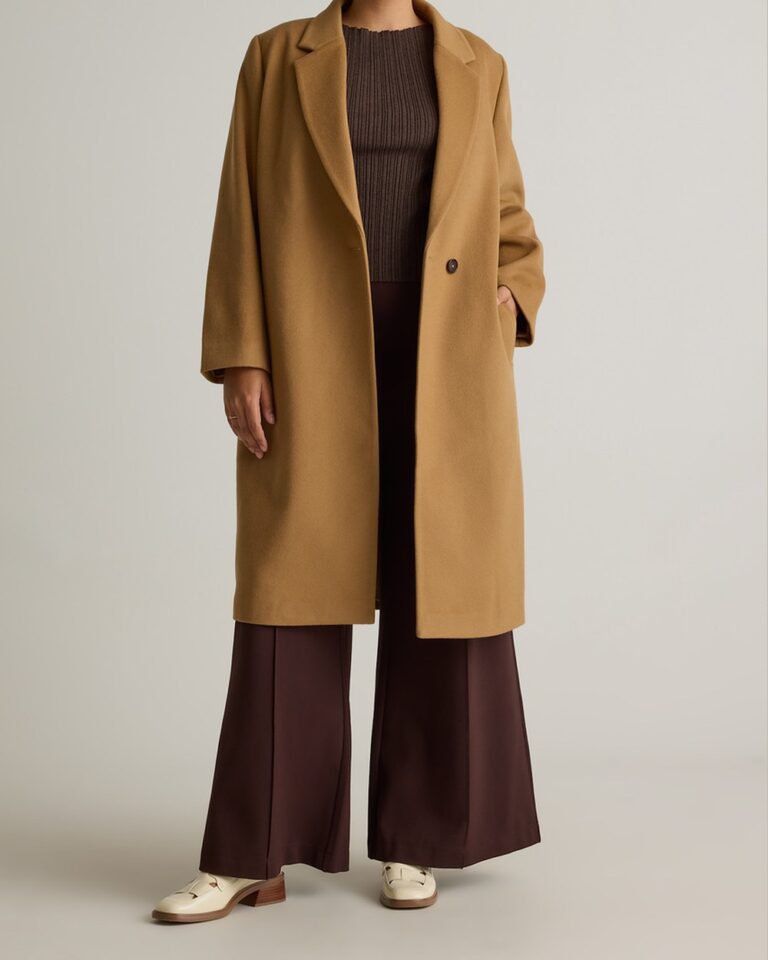 Quince Italian Wool Classic Single-Breasted Coat in Caramel