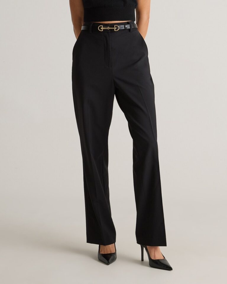 Quince Italian Wool Straight Leg Pants in Black