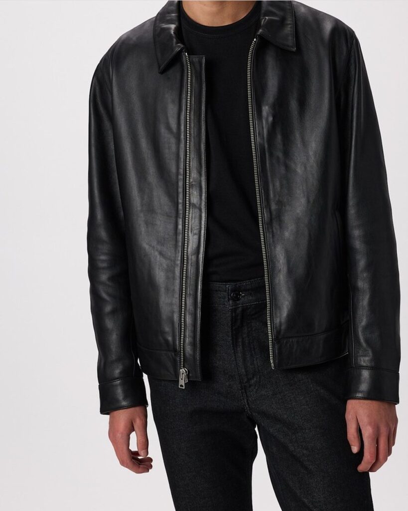 Quince 100% Leather Harrington Jacket in True Black