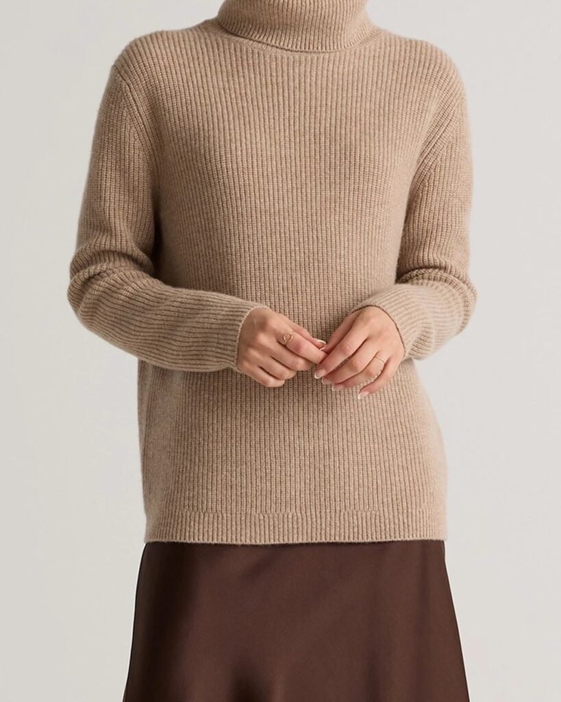 Quince Mongolian Cashmere Fisherman Turtleneck Sweater in Oatmeal