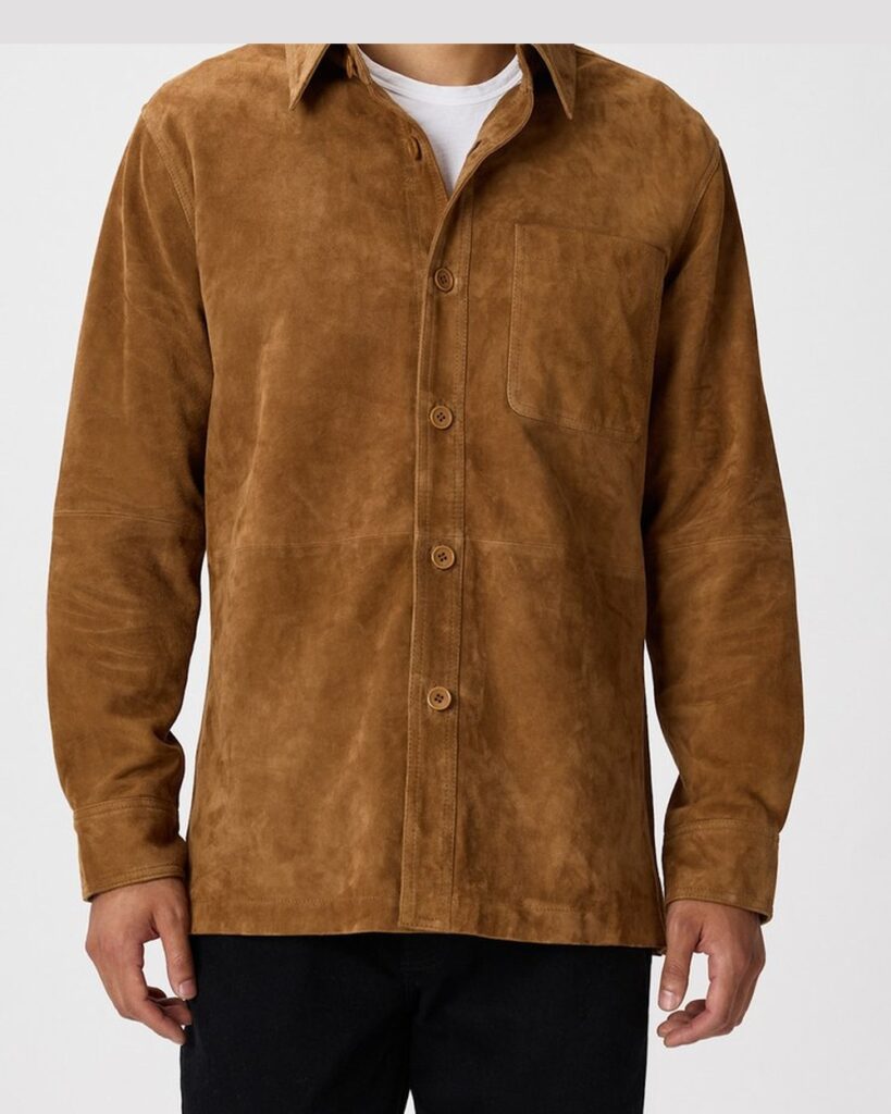 Quince 100% Suede Overshirt in Cognac Brown