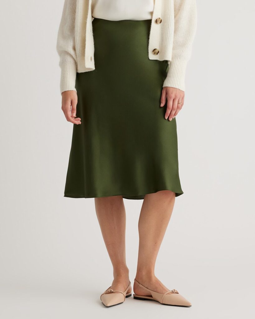 Quince 100% Washable Silk Skirt in Basil Green