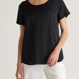 Quince Washable Stretch Silk Tee in Black