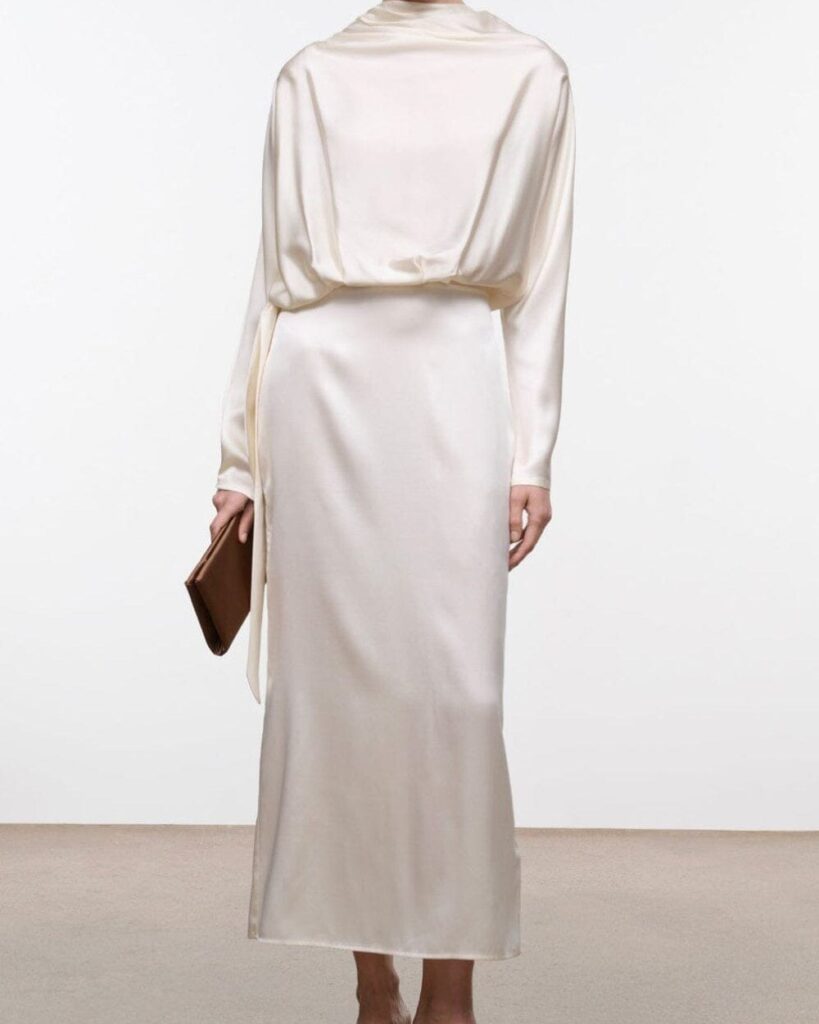 STAUD Phoebe Silk Dress in Ivory