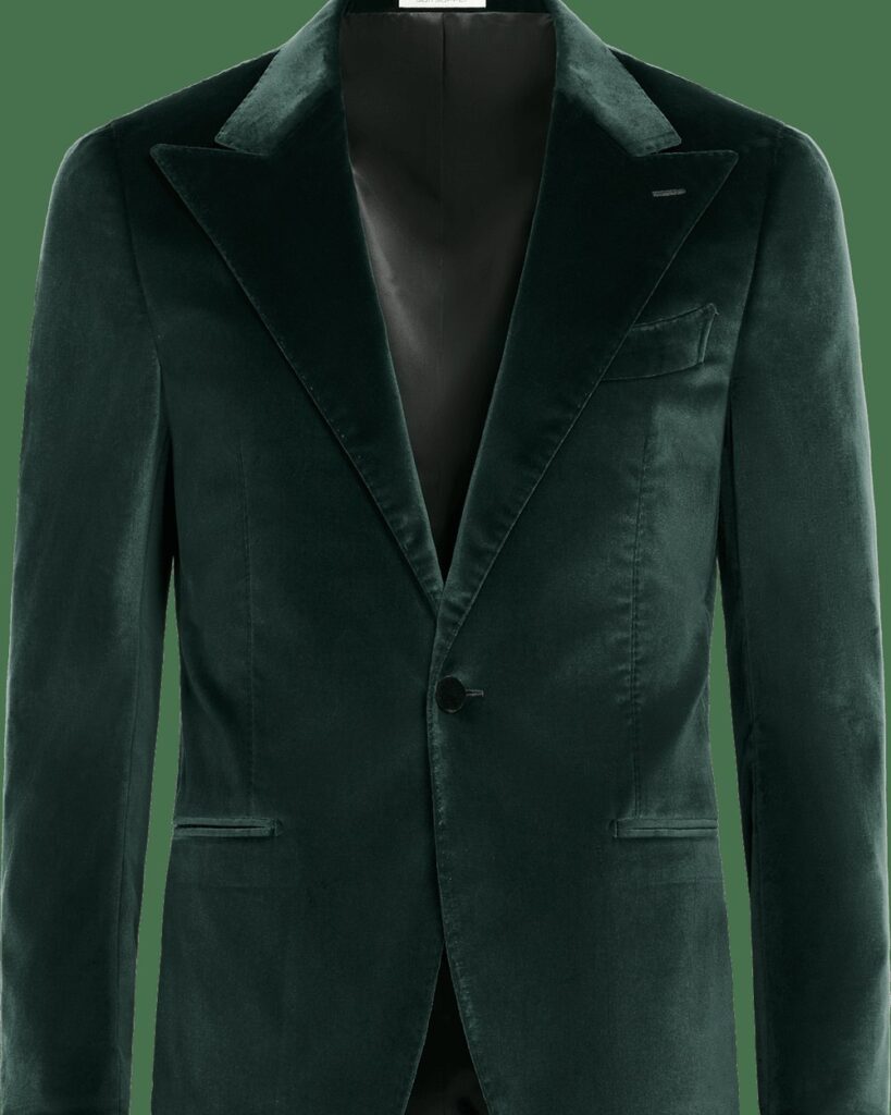 Suitsupply Tailored Fit Havana Dinner Jacket in Stretch Cotton Velvet in Dark Green