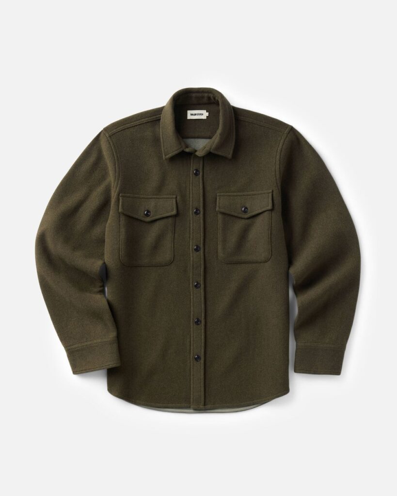 Taylor Stitch The Maritime Shirt Jacket in Heather Olive Wool
