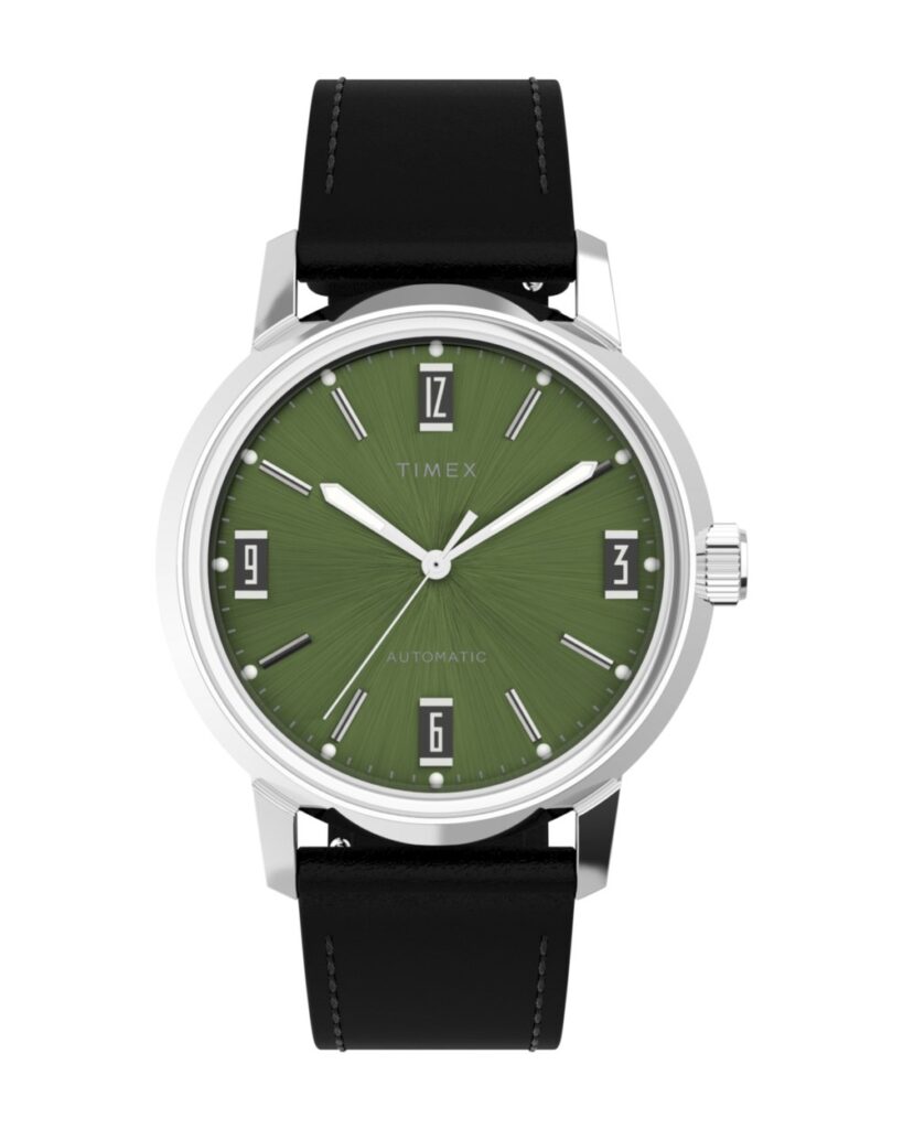 Timex Marlin Automatic 40mm Leather Strap Watch in Green dial, black leather strap