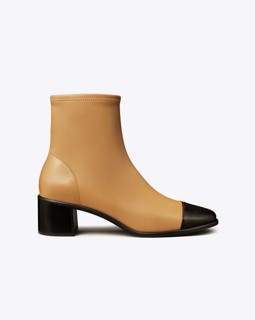 Tory Burch Cap-Toe Low-Heel Ankle Boot in Light Brown