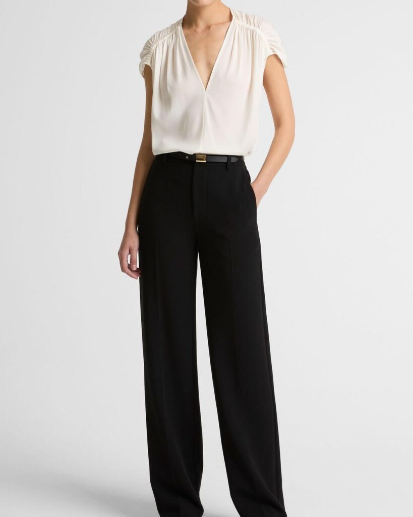 Vince Elsa High-Rise Crepe Straight-Leg Trouser in Black