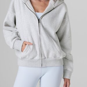 Vuori Restore Full Zip Hoodie in Pale Grey Heather