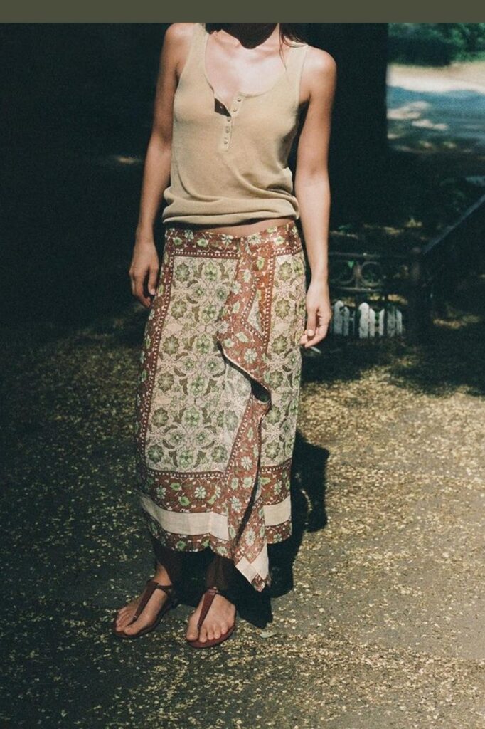 Zara Printed Ramie Sarong Skirt in Multicolored